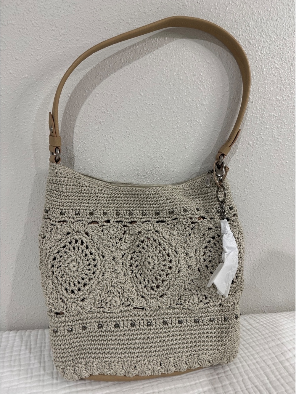 NEW The Sak Sequoia Crochet Hobo Shoulder Bag – Natural Gray Medallion –